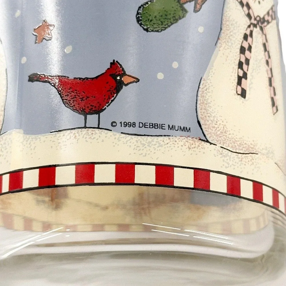 Vtg Snowman Sakura Debbie Mumm 1998 Glass Cookie‎ Canister Jar Country Farmhouse
